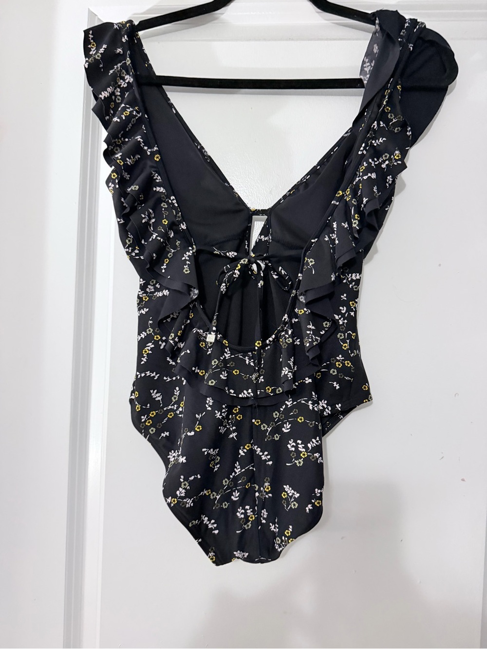 MICHAEL Michael Kors Black Floral Ruffle Tie-Back One-Piece Swimsuit